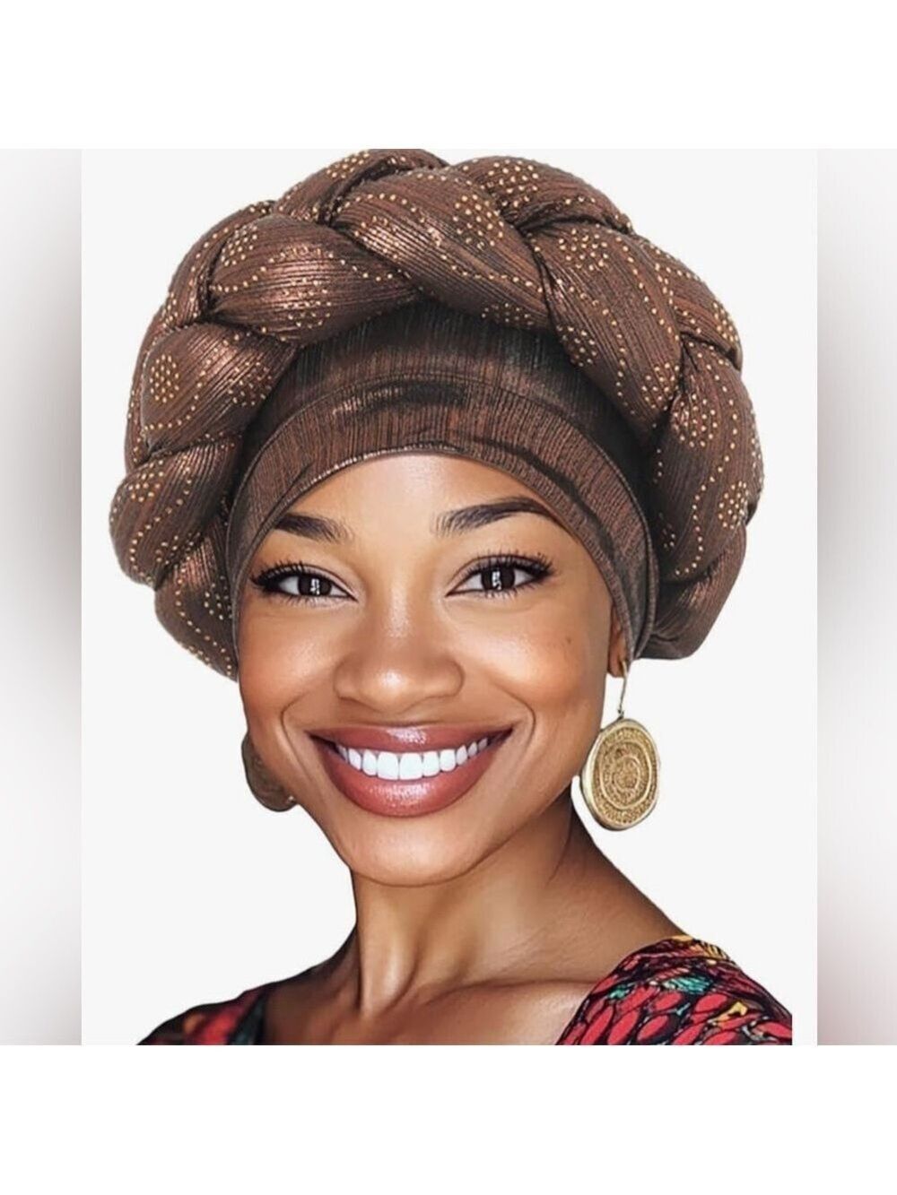 Brown Braided Headwrap with Gold Accents